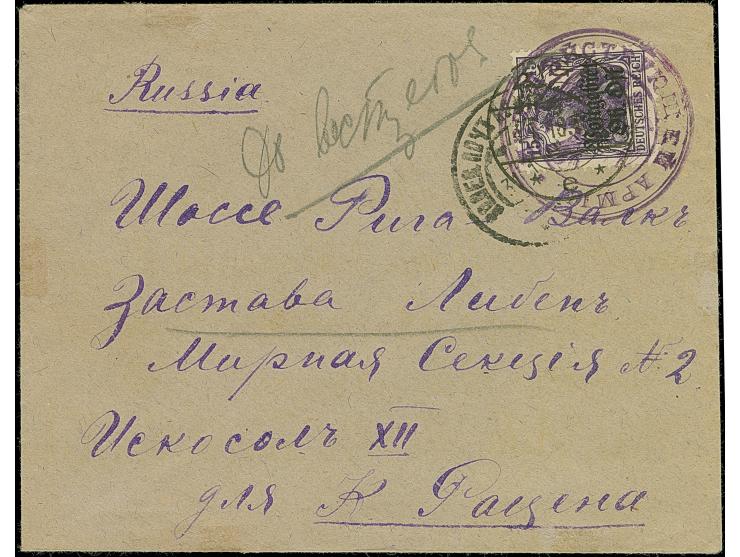 Germania 15 Pfennig, mit Stempel "RIGA 14.1.18" auf Brief an die Friedenssektion No. 2 beim Rat der Schützendeputierten mit d