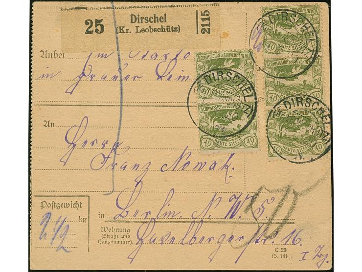 1920, Hüttenwerke 40 Pfennig grünoliv, senkrechtes Paar sowie senkrechter Dreierstreifen, sauber mit Stempel “DIRSCHEL 14.6.2