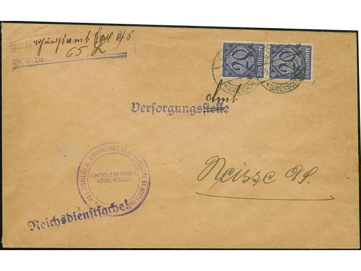 1920, CGHS 20 Pfennig, senkrechtes Paar, sauber mit Stempel “COSEL -9.10.20” auf großformatigem Dienstbrief mit nebengesetzte