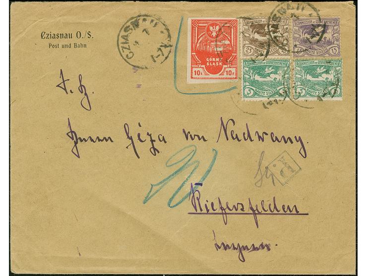 1921, Industrielandschaft 10 Fenigow geschnitten als nicht anerkannte Zufrankatur mit Stempel “CZIASNAU 11 7” auf Brief nach 