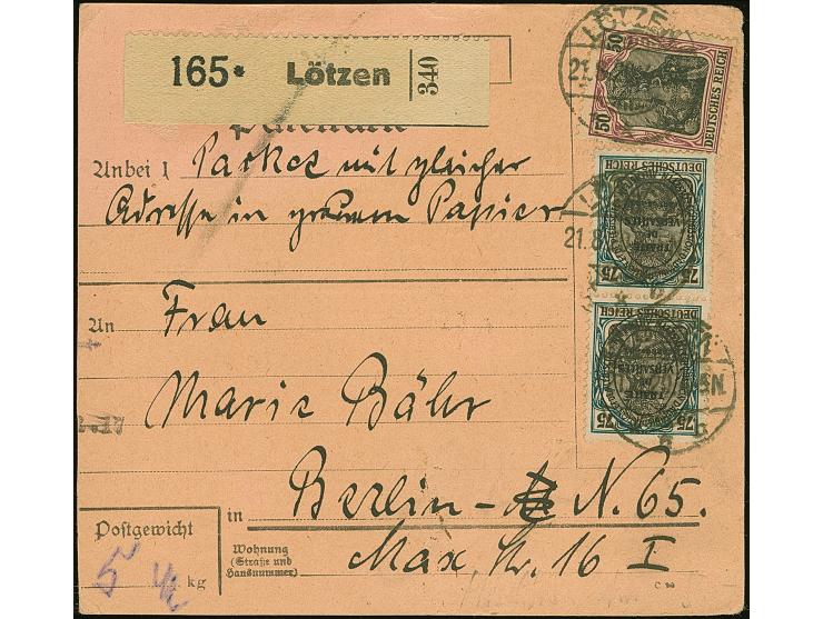 1920, Aufdruckausgabe im Hochoval 75 Pfennig im senkrechten Paar zusammen mit Germania Nachläufer 50 Pfennig mit Stempel “LÖT
