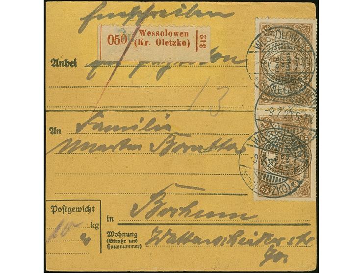 1920, Aufdruckausgabe im Hochoval 1,50 Mark dunkelorangebraun, waagerechtes Paar und Einzelwert, vorder- bzw. rückseitig mit 