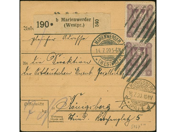 &nbsp;1920, 2. Mailänder Ausgabe 2 Mark, senkrechtes Paar, sauber mit Korkstempel und nebengesetztem Aufgabestempel “MARIENBU