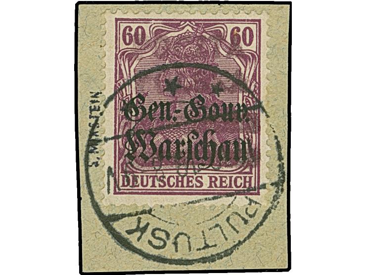 Pultusk: 1918, German Occupation 2½-30 pfg. and 60 Pfg. with hand stamp “POCZTA POLSKA”, nine different stamps used or on pie