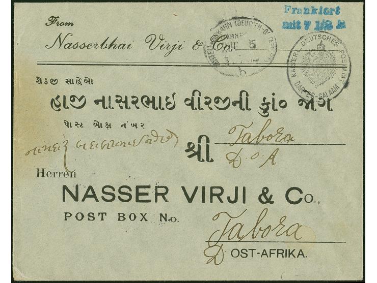 1915, “MITTELLANDBAHN (DOA) b ZUG 5 3.7.15” recht klar auf Privat-Ganzsachenumschlag “Nassenbhai Virji &amp; Co.” mit blauem 