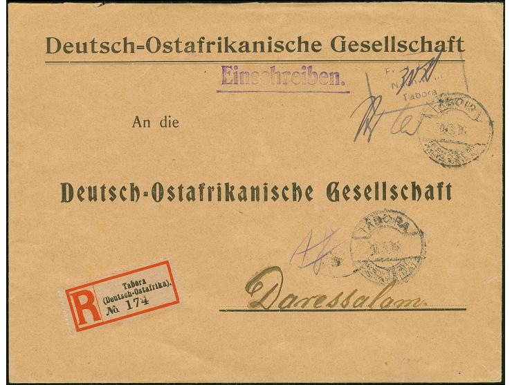 1916, “Fr. lt. Einn. Nachw. in Tabora” violetter Rahmenstempel mit handschriftlichem Portovermerk “30 H.” auf R-Vordruckbrief