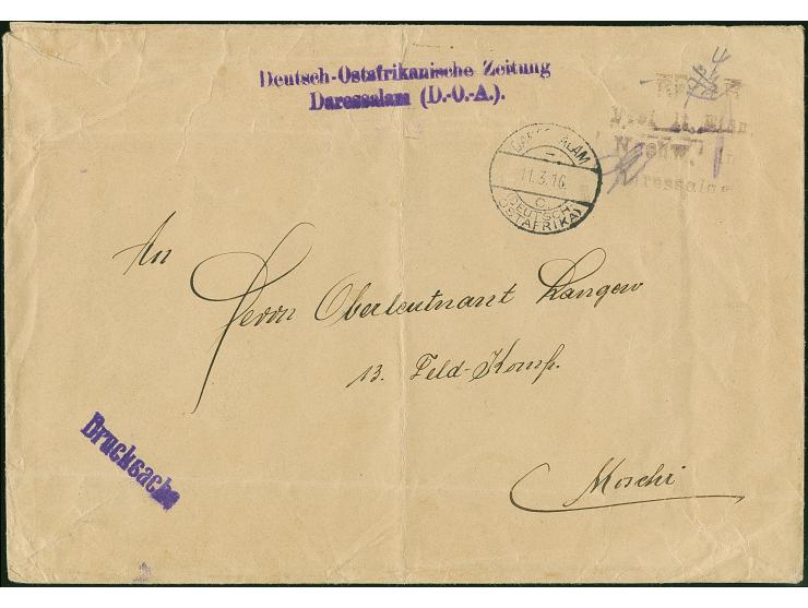 1916, “Rp H. Frei lt. Einn. Nachw. in Daressalam” violetter L4 recht klar mit handschriftlich geändertem Portovermerk von “7½