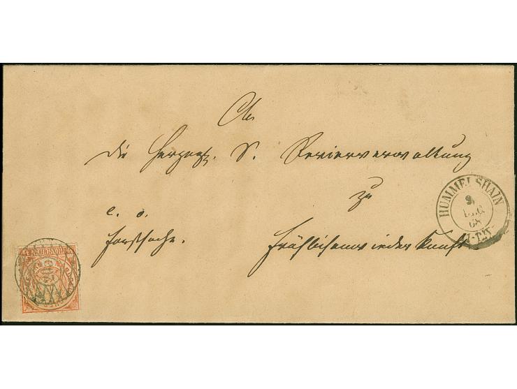 "205" sauber nachverwendet auf NDP 1868, ½ Gr. orange auf Briefhülle mit sauber nebengesetztem DKr. "HUMMELSHAIN 2 DEC. 68"