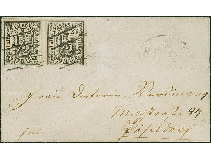 ½ Sch. schwarz im waagerechten Paar, farbfrisch, der Oberrand außerhalb des Markenbildes ergänzt, sonst voll- bis breitrandig