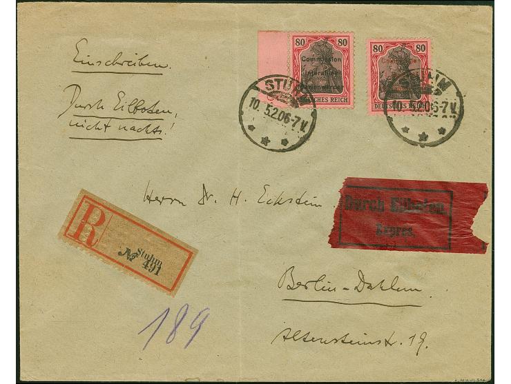 1920, Germania 80 Pfennig mit rotem Probeaufdruck, zusammen mit 80 Pfennig mit Normalaufdruck, sauber mit Stempel “STURM 10.5