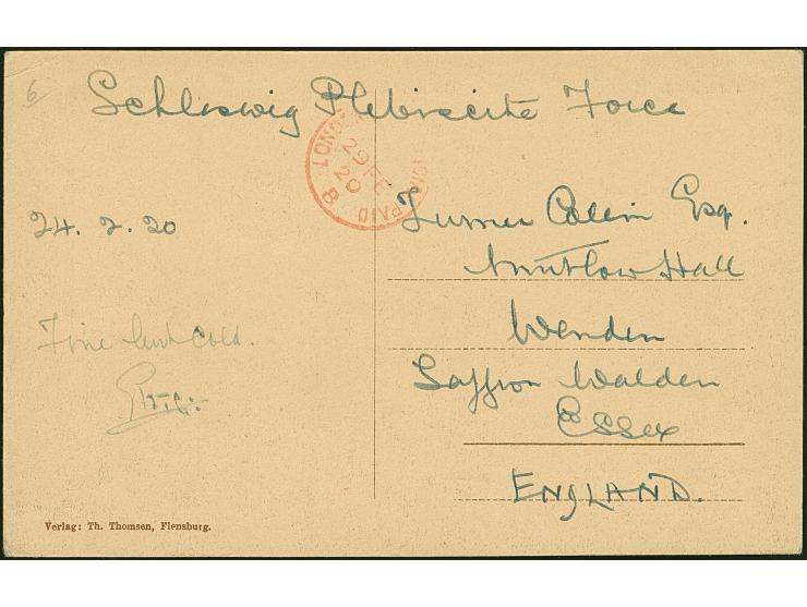 FELDPOST: 1920, Ansichtskarte “Flensburg Marineschule zu Mürwik” mit Absenderangabe “Schleswig Plebiscite Zone”, datiert 24.2