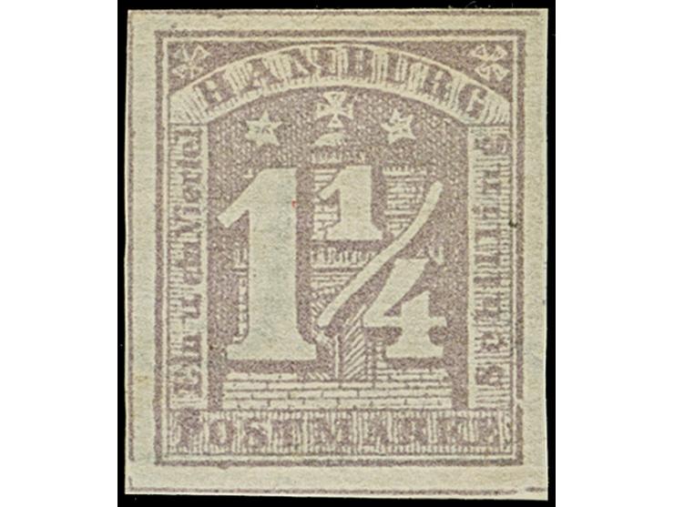 1¼ Sch. malvenfarben, farbfrisch und allseits breitrandig, ringsrum mit Schnittlinien, ungebraucht mit frischem Originalgummi