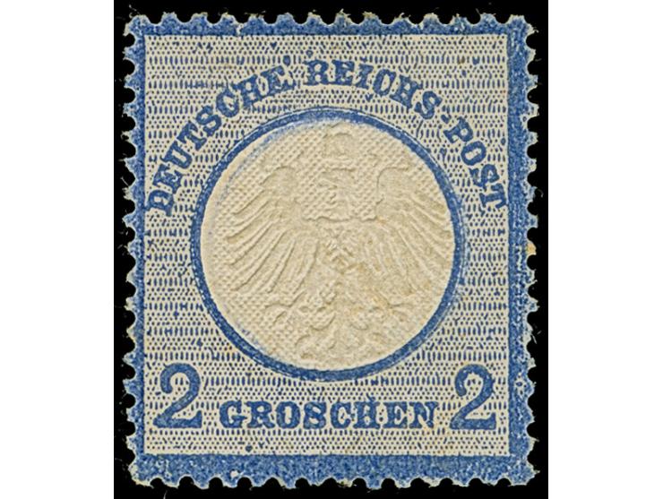 2 Gr. grauultramarin, farbfrisch, sehr gut und erhaben geprägt und gut gezähnt, ungebraucht, in einwandfreier Erhaltung. Ein 