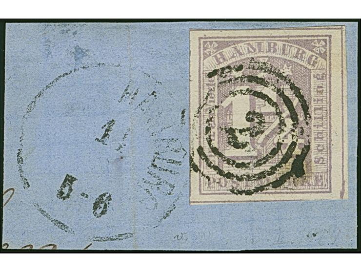 1¼ Sch. malvenfarben, farbfrisch und allseits breitrandig, mit klarer Nr. "2" auf Briefstück. Tadellos.