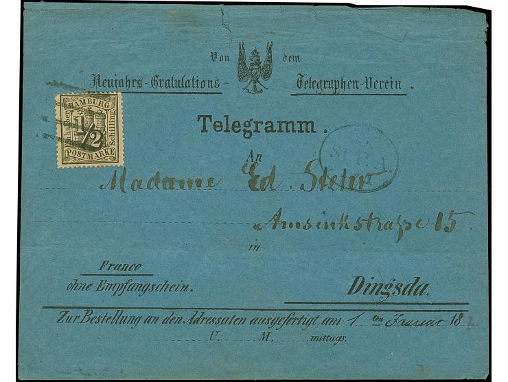 ½ Sch. schwarz mit sauber aufgesetztem Strichstempel und nebengesetztem Ovalstempel “St.P.A. 1/1” auf ungewöhnlichem Zierbrie