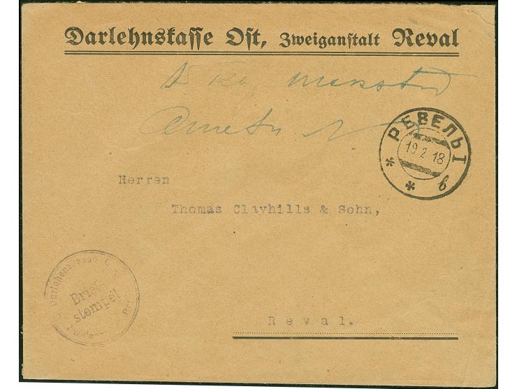 CASH-FRANKINGS: 1918, Reval (Tallinn), “5 k. makstud ametnik” with signature and adjacent cds. “РЕВАЛЬ 19 2 18” on preprinted