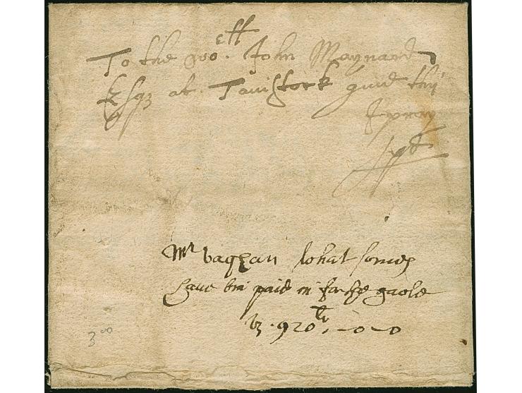 1644 (8 Oct.) entire letter from Exeter to London 'to the hon. John Maynard Esq. Tavistock' (Sargent at Law at ye chamber in 