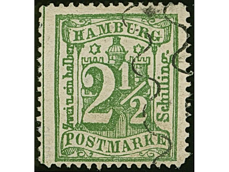 2½ &nbsp;Sch. dunkelolivgrün mit Teilabschlag des Hinrichsen-Maschinenstempels&nbsp;