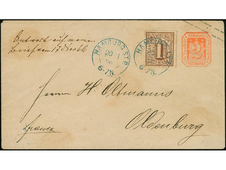 Umschlag 2 Sch. mit Zufrankatur 1 Sch., mit blauem DKr. "HAMBURG ST.P. 20/1 66" nach Oldenburg, mit Ankunftsstempel. Leichte 