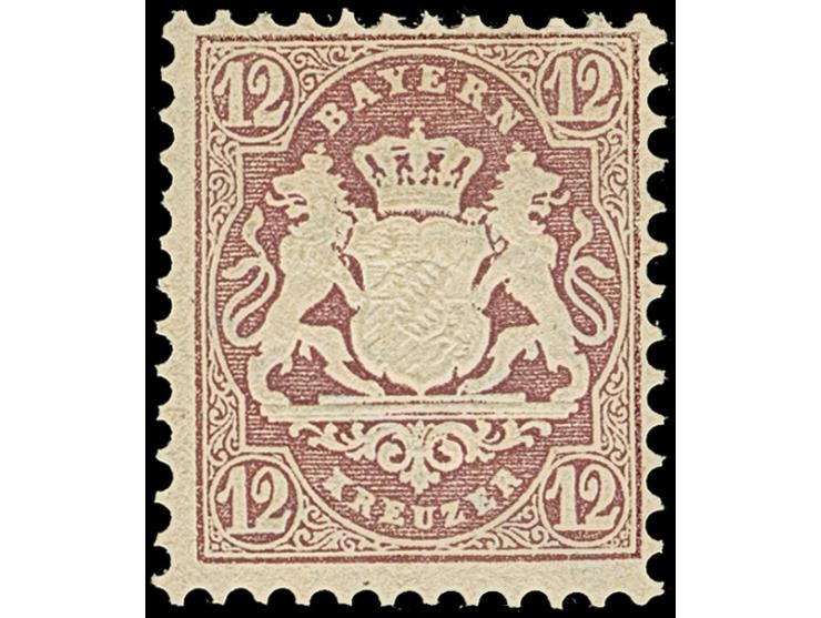 12 Kreuzer dunkelbraunpurpur mit Wasserzeichen 'weitere Rauten', farbfrisch und gut gezähnt, ungebraucht mit Originalgummi. E