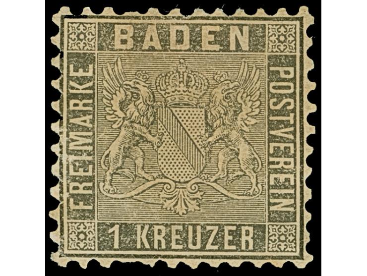 1862, Wappen auf liniertem Grund, weit gezähnt,1 Kreuzer silbergrau, typische frische Farbe, ungebraucht mit originalem Gummi