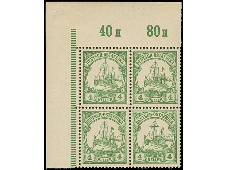 4 H. dunkelgraugrün, Viererblock aus der linken oberen Bogenecke, Faltspur im Rand, Marken postfrisch und unsigniert. Einwand