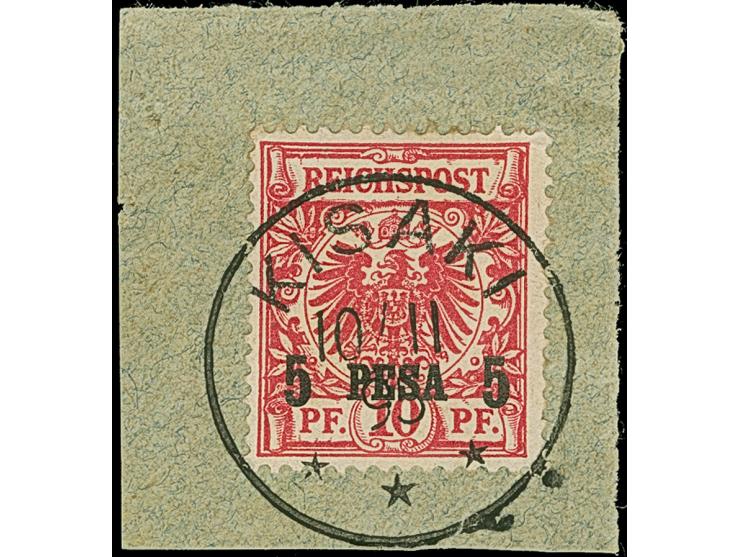 "KISAKI 10/11 95" glasklar und gerade abgeschlagen auf 5 P. auf Briefstück. Tadellos. Ein besonders schönes Stück dieser Stem