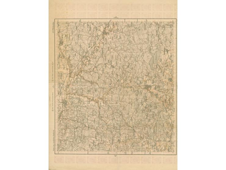 1919, Ear of corn 10 kopek red, imperforated, complete sheet on map L17 Wiekzsnie, no gum, folded once vertically and horizon