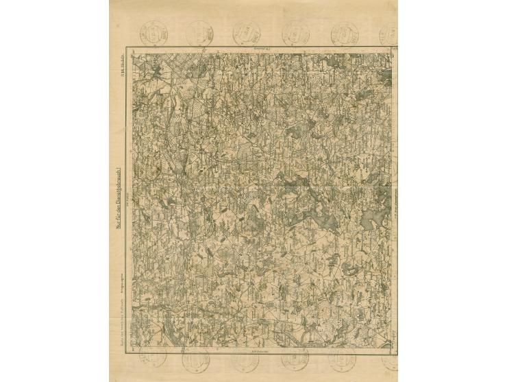 1919, Ear of corn 10 kopek red, imperforated, complete sheet on map S18 Illukßt, used with straight-line “Riga” and cds. “RIG