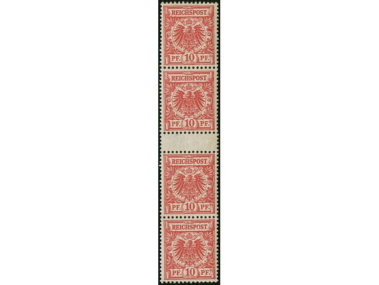 1899, Krone/Adler, 10 Pfg. dunkelrosa(rot) (lebhaftocker quarzend), senkrechtes Zwischenstegpaar mit oben und unten je einer 