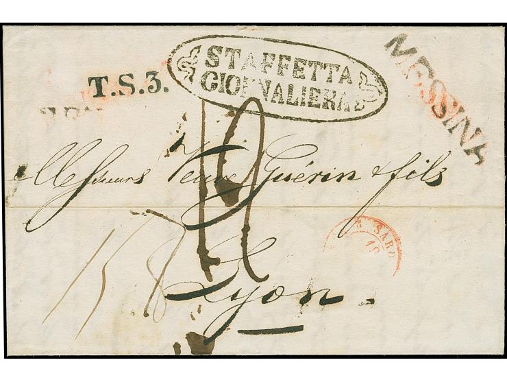 1840, "STAFFETTA GIONNALIERA", clear oval handstamp with adjacent straight line "MESSINA", on entire letter, dated inside "5 