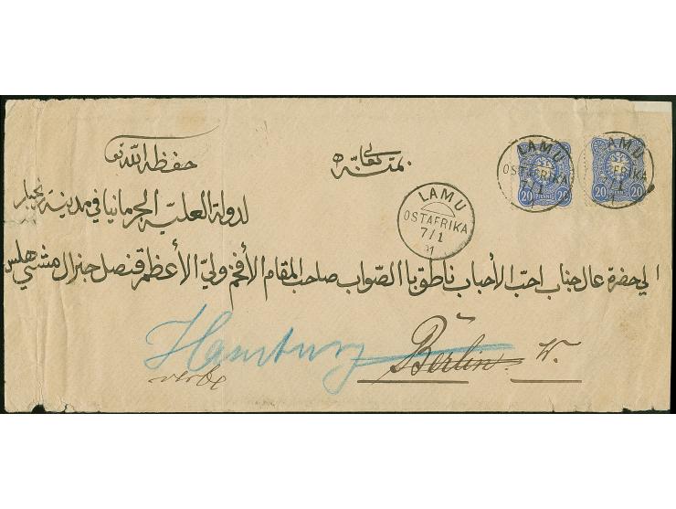 20 Pfg. dunkelultramarin, 2 Einzelwerte mit einzeln sauber auf- und nebengesetztem "LAMU 7/1 91" auf größerformatigem Briefku