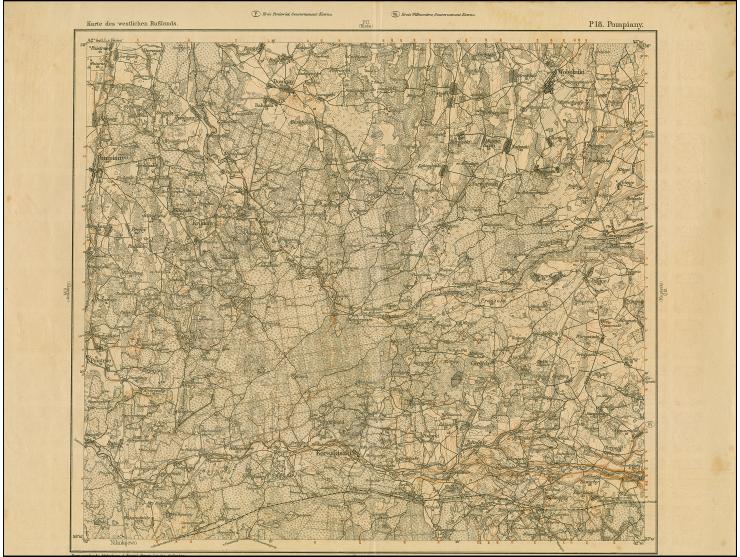 1919, Ear of corn 10 kopek red, imperforated, complete sheet on map P18 Pompiany, mint never hinged, folded once vertically, 
