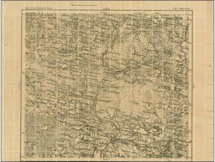 1919, Ear of corn 10 kopek red, perforated, complete sheet on map Q19 Onikschty, mint never hinged, some minor perf separatio
