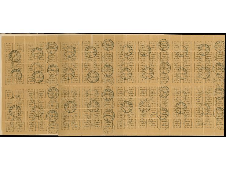 1919, 2nd and 3rd. Kaunas Issue, complete se-tenant sheet, used with cds. “KAUNAS 15.III.19”, lower left sheet detached, othe