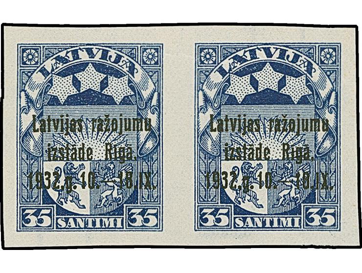 1932, Riga Exhibition 3-35 santimi, archive proofs, imperforated horizontal pairs, without gum, scarce, fine