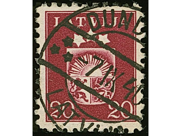 1940, Coat of arms 20 santimi lilac-carmine, without watermark, used, very scarce, fine