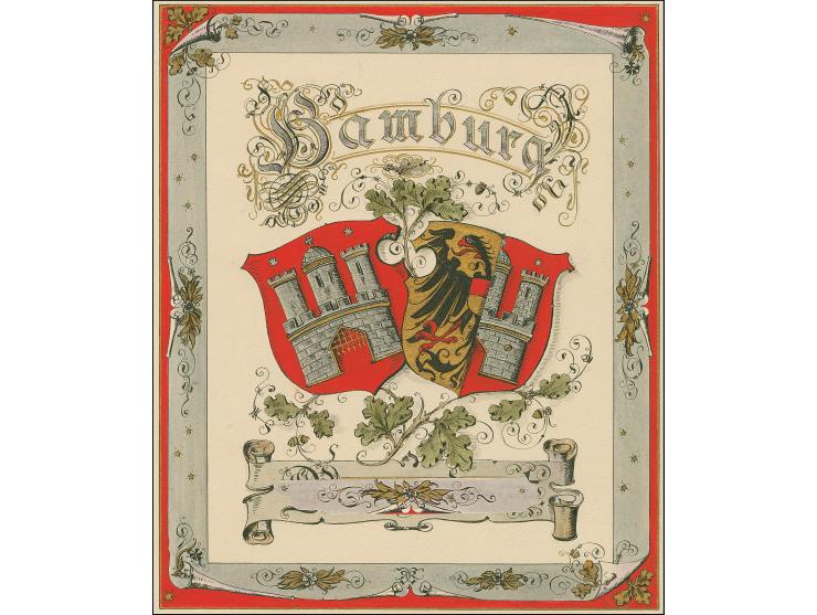 Dekoratives Titelblatt (ca. 210:240 mm), gezeichnet in Tusche und handkoloriert, teils in Gold- und Silberfarbe.