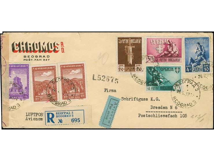 1943, Kriegsinvaliden 1,50+1,50 - 4+10 Dinar zusammen mit Klöster 0,50 Dinar und waagerechtes Paar 1,50 Dinar, sauber mit Ste