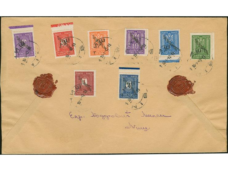 1941, 0,50-20 Dinar sowie Freimarken König Peter II. 5 und 5,50 Dinar, vorder- und rückseitig, sauber mit Stempel “NIS 16.I.4