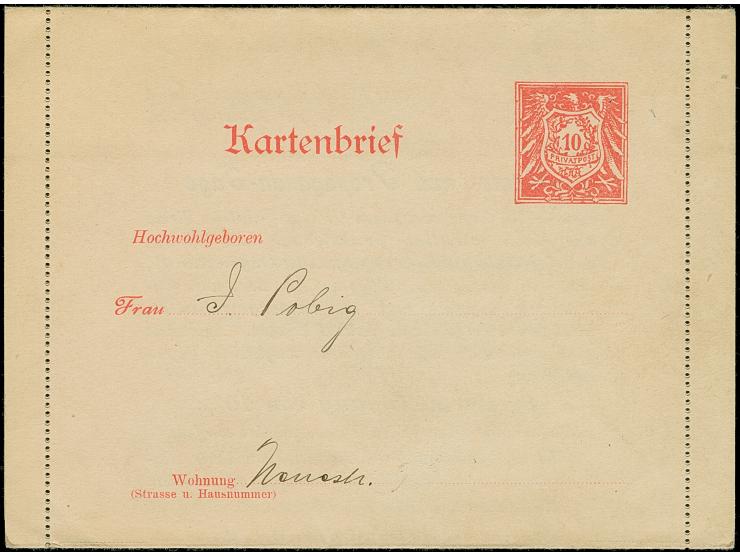 Hamburg: 1898, Kartenbrief mit Wertstempel Adler 10 Pfg. (ähnlich der amtlichen Ausgabe) ungebraucht (mit geschriebener Teil-