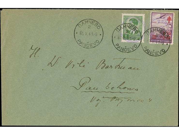 PANTSCHOWA-PROVISORIUM: Handstempelaufdruck “POST PANTSCHOWA” auf Jugoslawien Tuberkulosebekämpfung 0,50 Dinar und König Pete