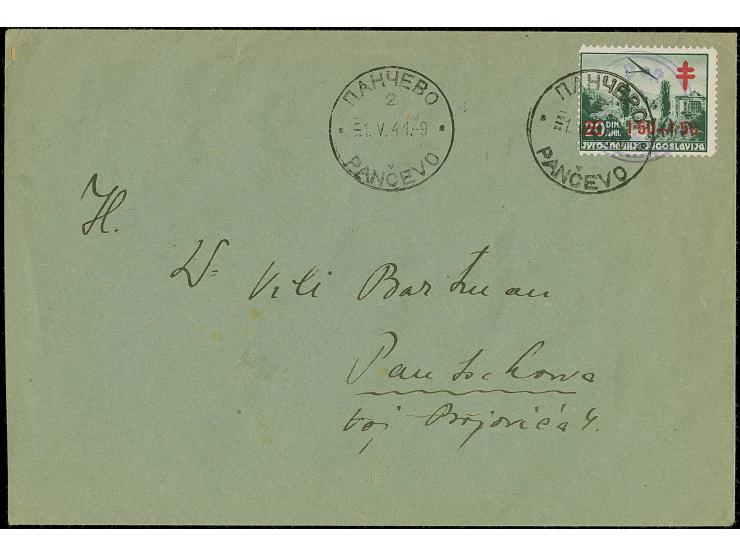 PANTSCHOWA-PROVISORIUM: Handstempelaufdruck “POST PANTSCHOWA” auf Jugoslawien Tuberkulosebekämpfung 1 Dinar, mit Stempel “PAN