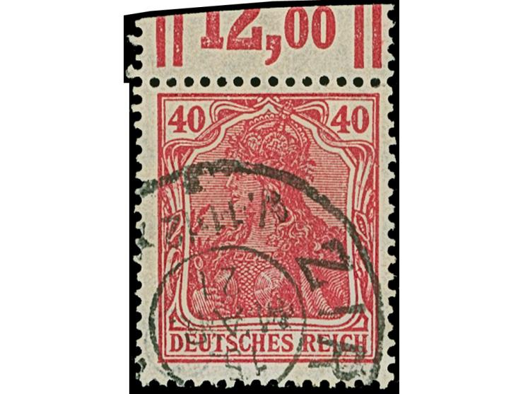 1920, Germania 40 Pfg. rot, Walzdruck-Oberrandstück mit Konfiguration “2'9'2”, sauber gestempelt, der Oberrand beschnitten, s