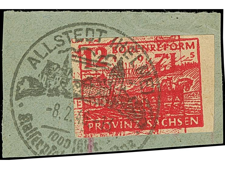 Bodenreform 12 Pfg. mit Doppeldruck, davon einer kopfstehend, allseits breitrandig mit sauber aufgesetztem Werbestempel “ALLS