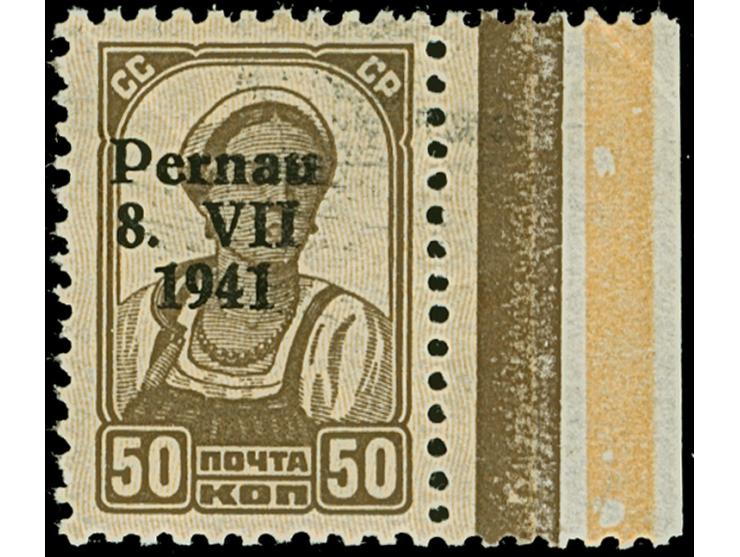 1941, 50 K. braun, mit rechtem Seitenrand, Aufdruckfeld 70, farbfrisch und gut gezähnt, sauber ungebraucht, übliche Kalanderb