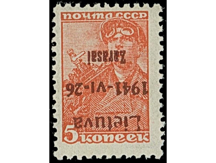 1941, 5 K. dunkelbräunlichrot, braunlila, kopfstehender Aufdruck in Type I von Aufdruckfeld 32, postfrisch, tadellos, sign. u