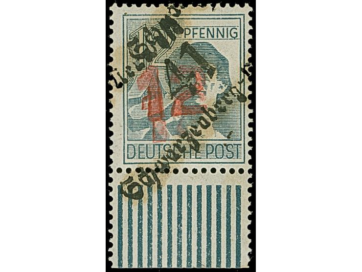 “41/Schwarzenberg-Neuwelt” auf 12 Pfg., 2 Werte mit zusätzlichem roten bzw. violetten Aufdruck “12”, ersteres vomUnterrand, p