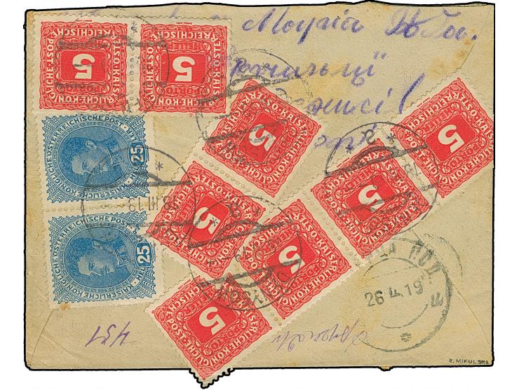 1918, Emperor Charles I. 25 h., horizontal pair, together with postage due 5h. ted, two horizontal pairs and horizontal strip