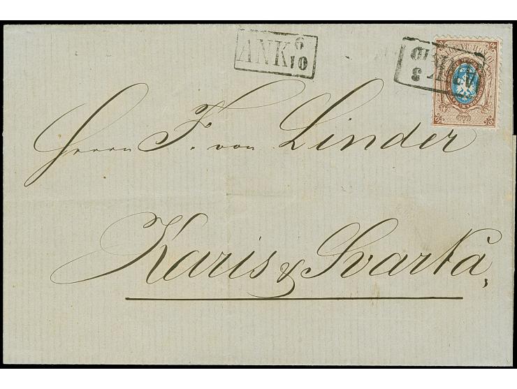 1858, 10 k. brown/blue, fresh colours, tied by receiving framed “ANK 3/10” to folded lettersheet (without correspondance) to 